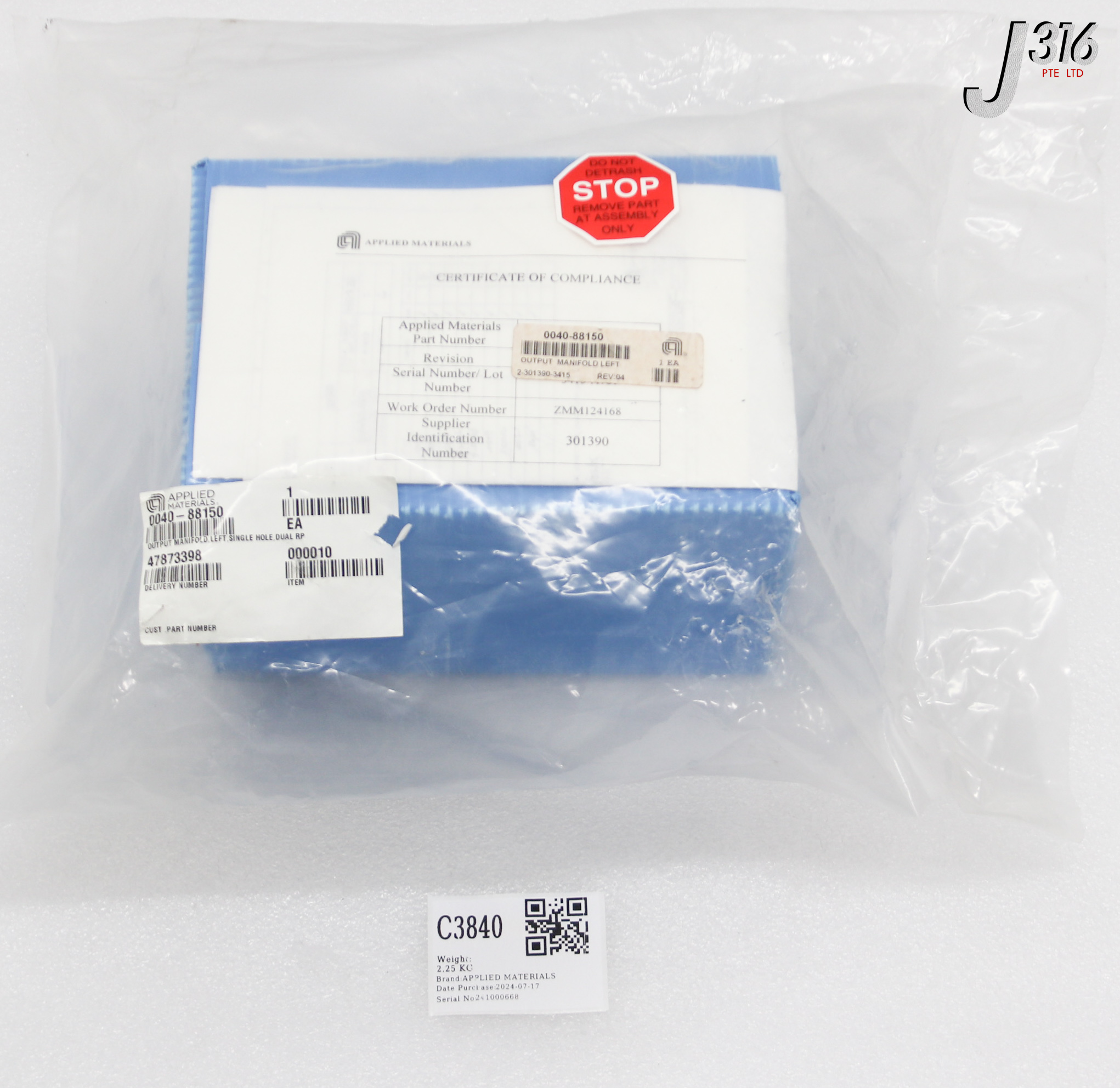 C3840 APPLIED MATERIALS OUTPUT MANF, LEFT, SINGLE HOLE, DUAL RP